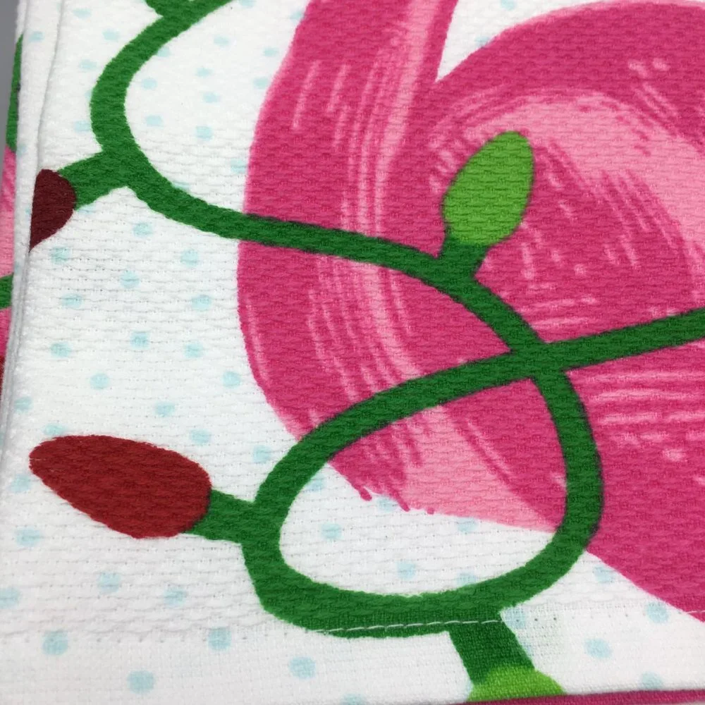 x2 Sigrid Olsen Christmas Lights Flamingo Kitchen Towel Set Santa Hat Tropical